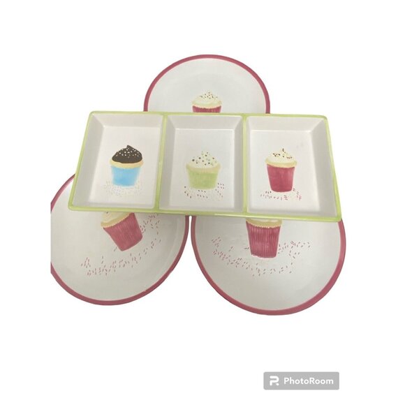 Dessert Plates Set, 3 W/ Serving Tray,‎ Oneida Sprinkles. - Picture 1 of 7